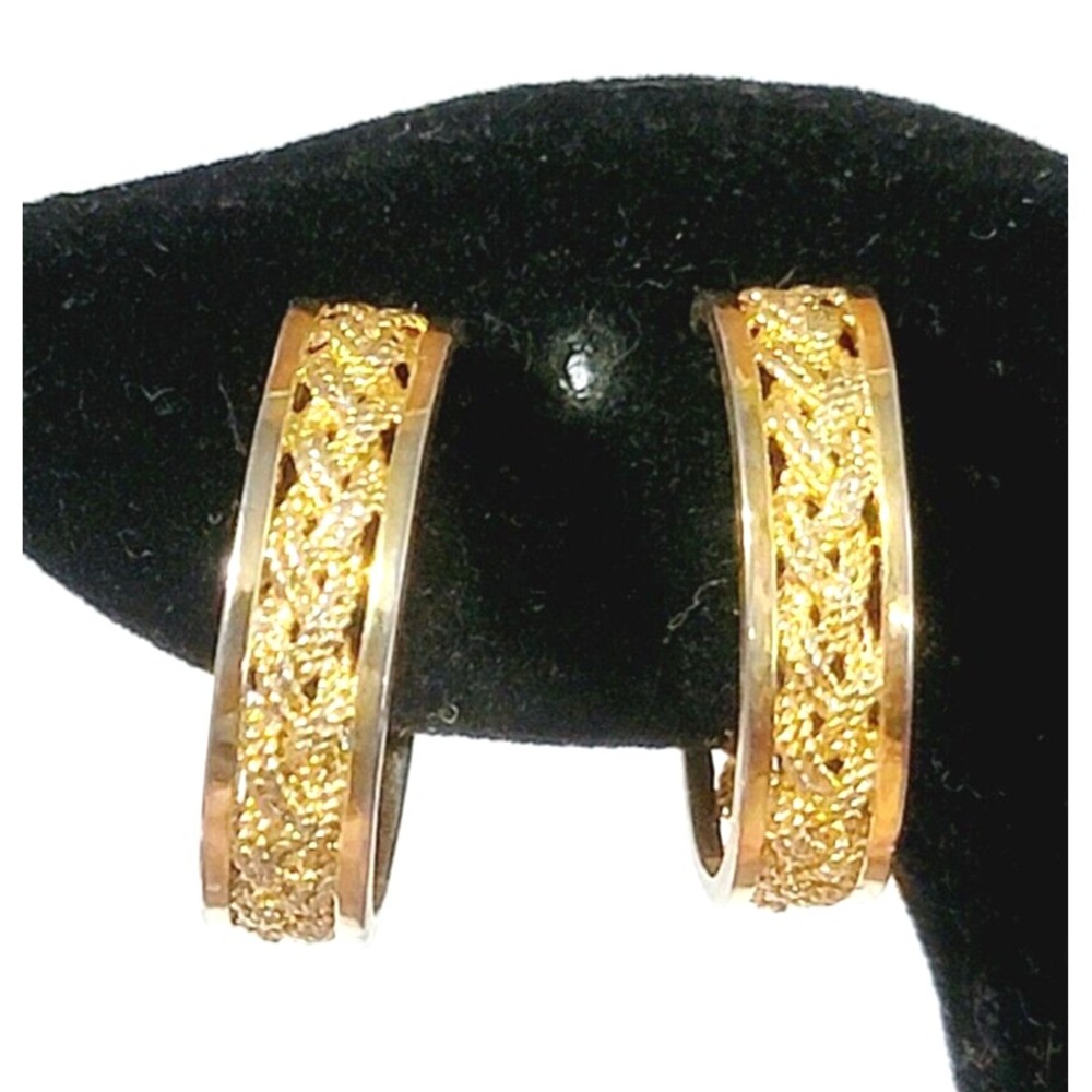 Vintage Gold Hoop Earrings Napier Textured Adjustable Screw Back Clip On Signed
